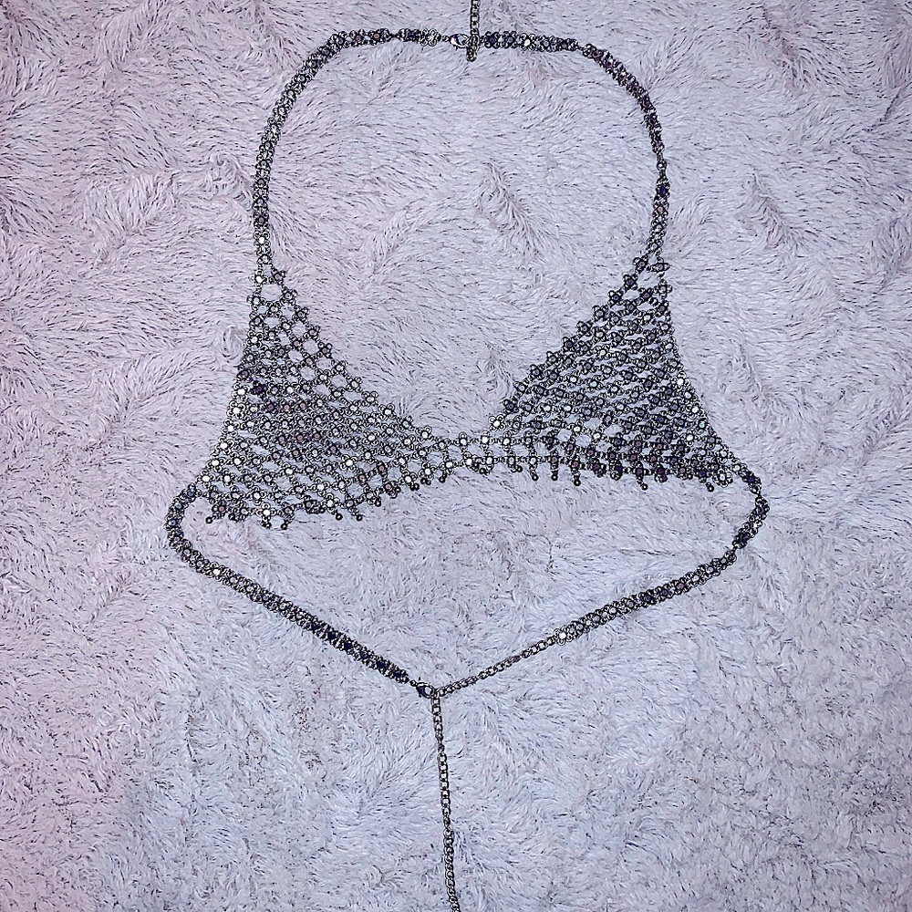 Silver Metal Chain Bra